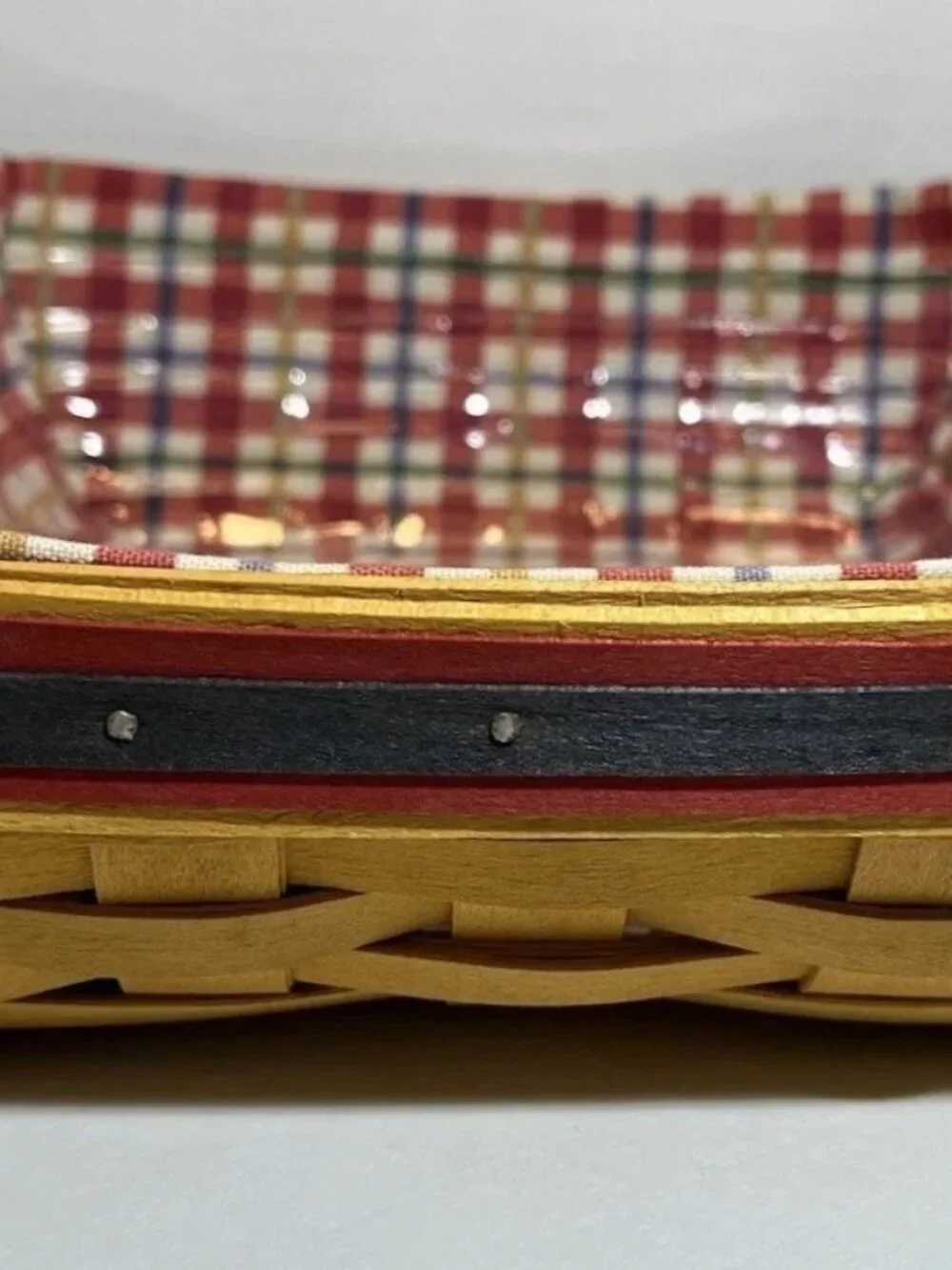 Longaberger 1998 Picnic Pal Basket W/ Cherry Plaid Fabric Liner & Protector